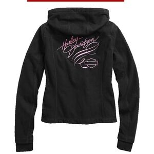 Harley-Davidson Black Women's Jacket fleece pink breast cancer awareness sz L